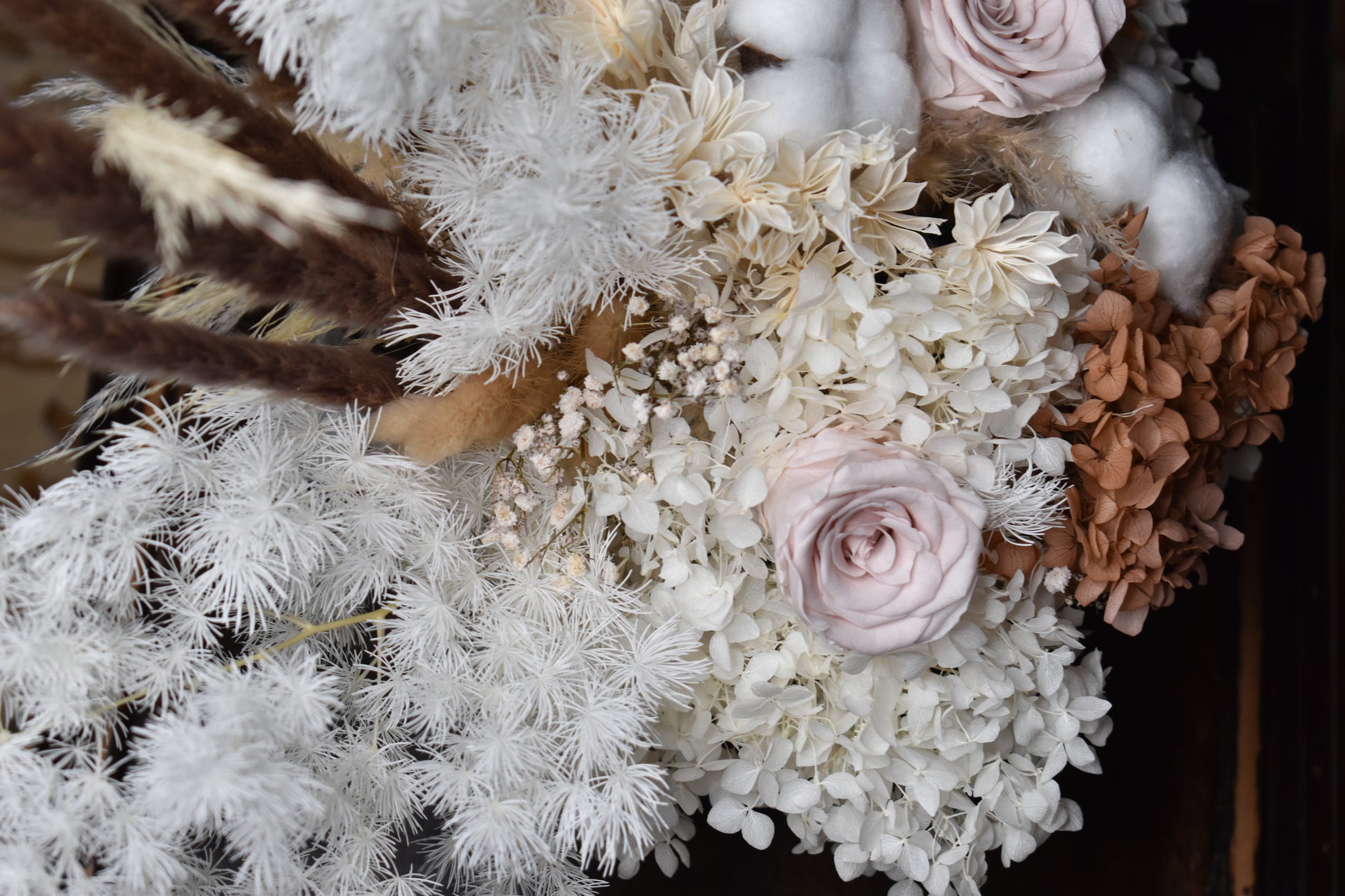 The Issadora muted nude colours preserved flower arrangement from kenyan lady fleur close-up