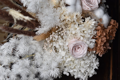 The Issadora muted nude colours preserved flower arrangement from kenyan lady fleur close-up